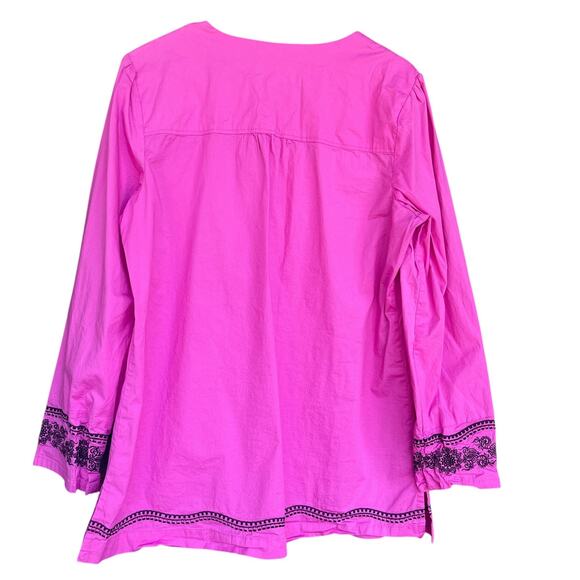 Victor Costa Occasion Tunic Womens Large Pink Black Embroidered Boho Top Shirt - Picture 2 of 9